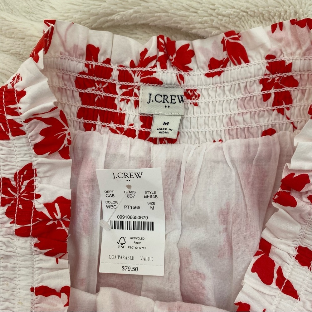 NWT J.Crew Ruffled Mini Skirt White Bright Cerise Floral Sz M - Picture 6 of 7